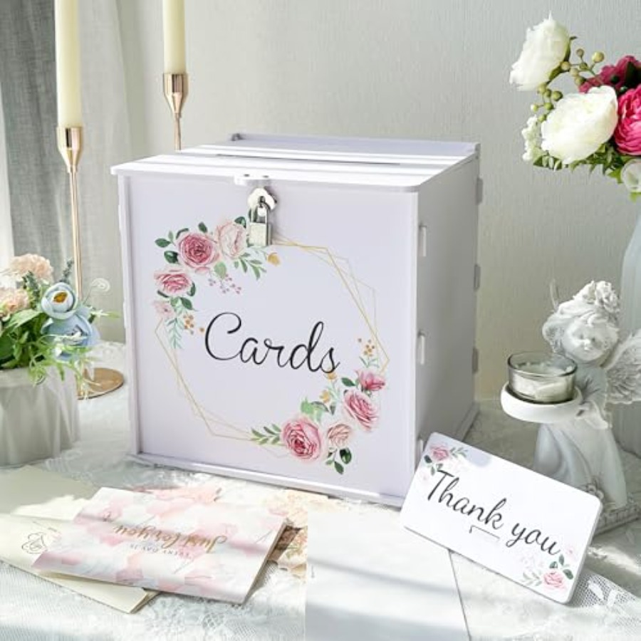 White Wedding Card Box with Lo - Card Index Box บทวิจารณ์และราคา