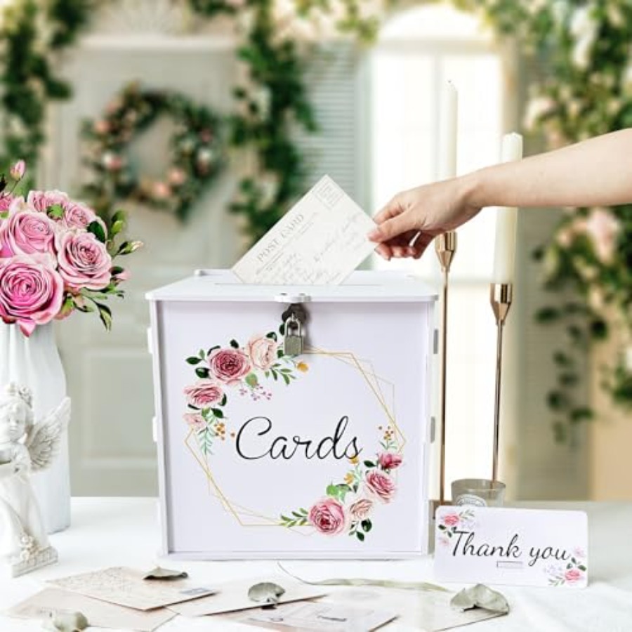 White Wedding Card Box with Lo - Card Index Box บทวิจารณ์และราคา